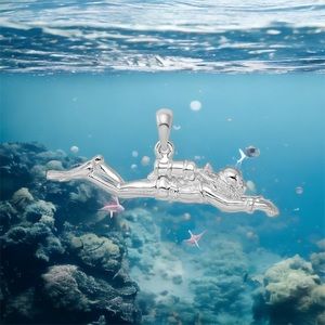 925 Sterling Silver Nautical Scuba Diver Necklace Charm Pendant (Male or Female)